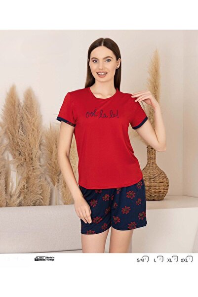 İpek Women's Short Sleeve Crew Neck Floral Pattern Shorts Pajama Set