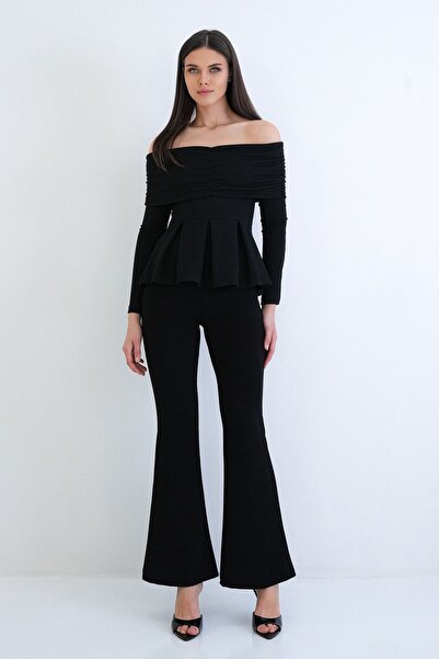 Trend Alaçatı Stili Women's Black Madonna Collar Skirt Pleated Lycra Knitted ...