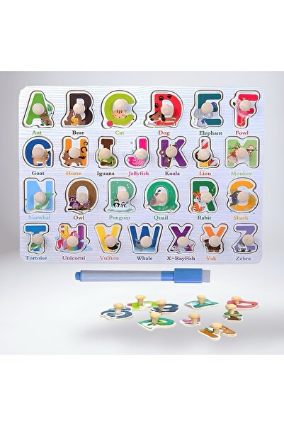 Universul Jucăriilor Puzzle educativ din lemn Alfabet A–Z cu animale, piese c...