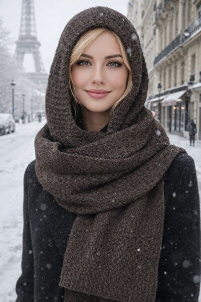 MARBERRY Eșarfă tip balaclava din lână de nurcă, tricotată, cu legături