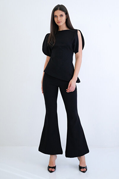 Trend Alaçatı Stili Women's Black Asymmetrical Cut Knitted Blouse with Back Z...