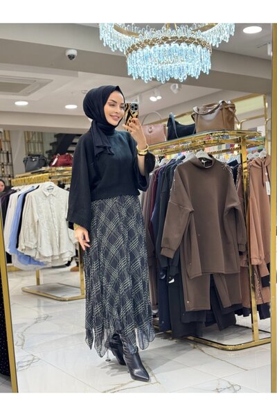 ALANURMODA Eteği Şifon Desenli Takım