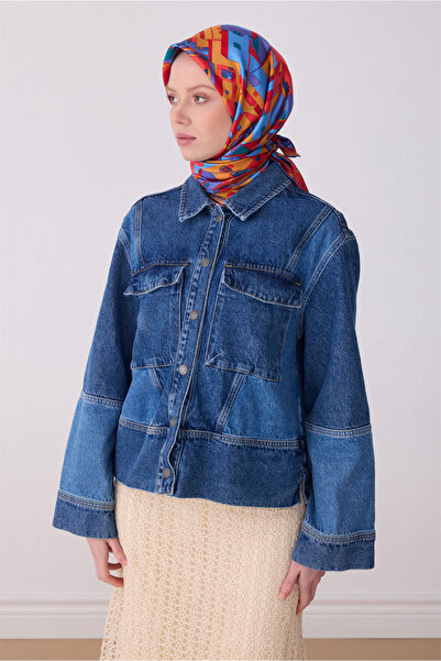 Belli Model cu obiecte multicolore albastru marin 100% twill mătase Eșarfă 43...