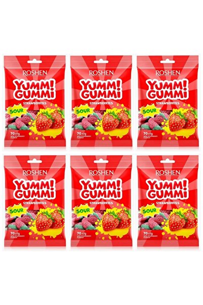 Roshen SET 6 BUCĂȚI - Felii de jeleu cu căpșuni Delecta Sour, pachet de 70g