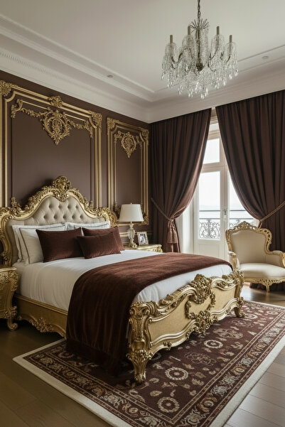 JACA 6'Lı Sağ-Sol Kadife Kumaş Fon Perde & Yatak Runner & İç Dolgulu Dikdörtg...