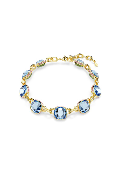Swarovski Chroma Tennis kolye, Yastık kesim, Çok renkli, Altın rengi kaplama