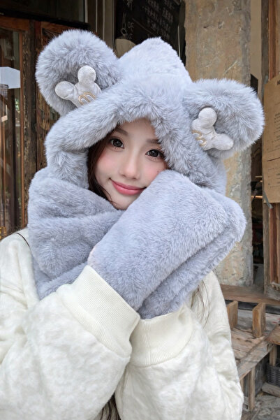 cmtgroup Hooded Plush Beanie Scarf with Ears Women's Welsoft Fleece Neck Coll...