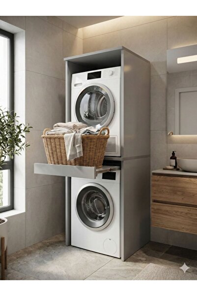satenhome Çamaşır Makinesi Dolabı Kurutma Makinesi Dolabı Sepetlikli Banyo Do...