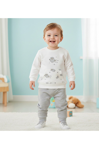 Aziz Bebe 100% Cotton Cute Little Lamb Printed Tracksuit Set