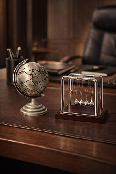 Lexi Bella Şık Gösterişli Ofis Masa Üstü Dekoratif Retro Metal Gri Dünya Küre...