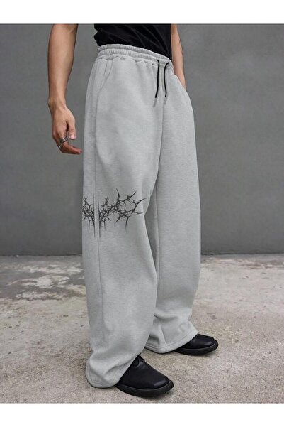 COMANCHERO Unisex Gothic Lightning Printed Baggy Cut Wide Leg Sweatpants
