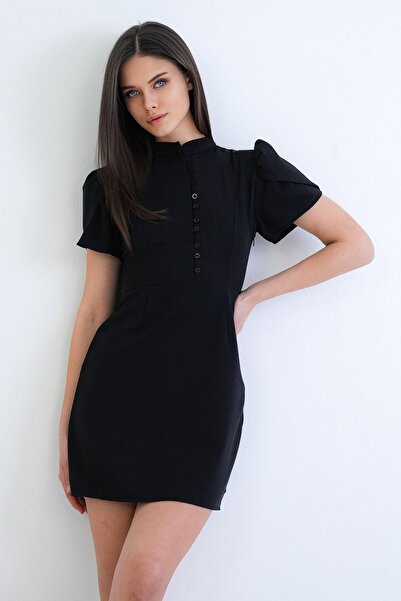 Trend Alaçatı Stili Women's Black Judge Collar Watermelon Sleeve Buttoned Min...