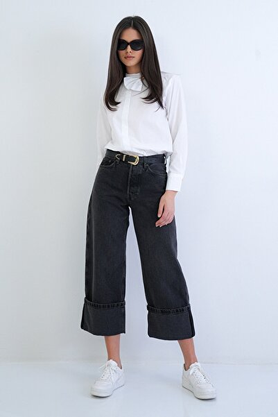 Trend Alaçatı Stili Women's Anthracite High Waist Lycra Jean Palazzo Trousers...