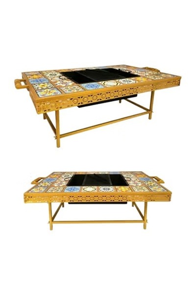 AZOZ MERCHLY Outdoor Fire Pit with Bbq Grill, Gold 59X92X35cm