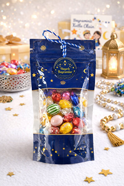 Palifix SET(9x17 Doypack+İp+Hayırlı Bayramlar Kartı) Şeker Hediye Kutusu Hurm...