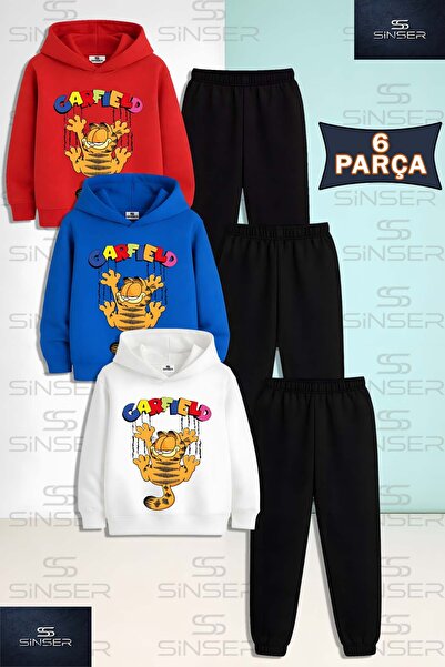 SS SİNSER Children's Unisex Garfild Nailed Ust Writing Colorful 3-Piece Hoode...