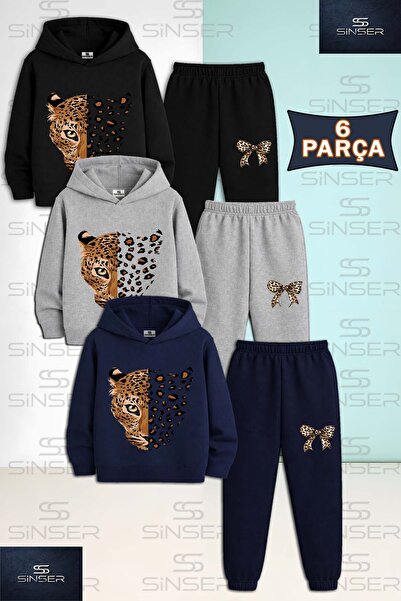 SS SİNSER Children's Unisex Leopard Unisex Head Large 3-Piece Hooded Tracksui...