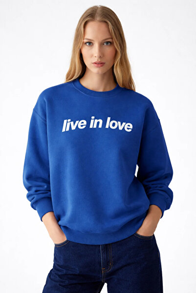 COMBİNE MİCHAİL Дамска суитшърт с надпис „Live in Love“ в синьо