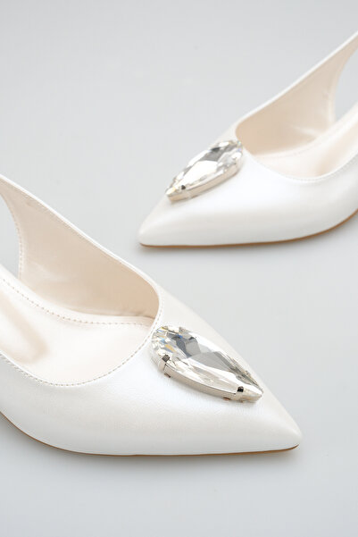 moon glow Women's White Bridal Shoes Pointed Toe Short Heel |   Wedding Engag...