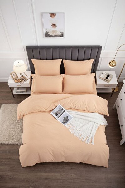 Crepe Bed Linen 6 Pieces, Casa Pucioasa, peach beige color, complete bedroom set, regular sheet miniatura 3