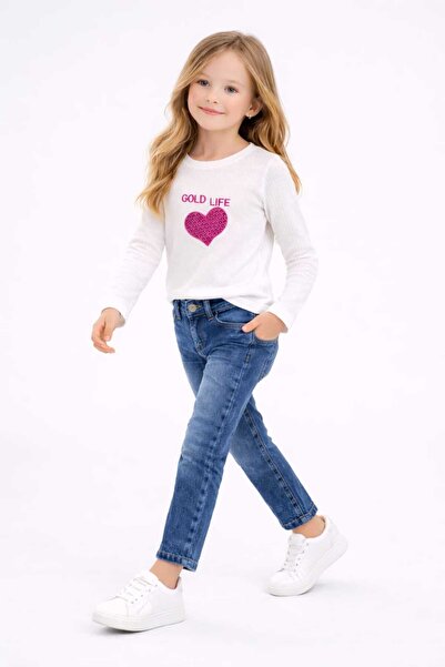 neocotton Set de 2 piese pentru fete, blugi din bumbac pieptănat, brodați cu ...