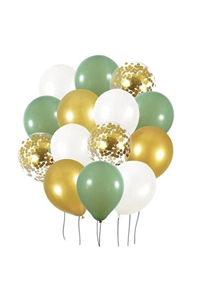 ABAS Mold Green Gold White Transparent Confetti Balloon Set 16 Pieces