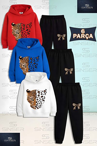 SS SİNSER Children's Unisex Leopard Unisex Head Large 3-Piece Hooded Tracksui...