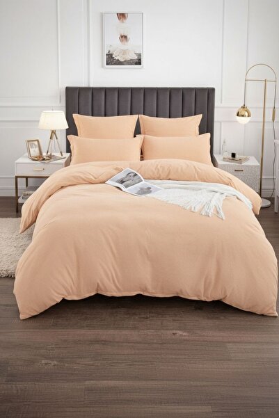Crepe Bed Linen 6 Pieces, Casa Pucioasa, peach beige color, complete bedroom set, regular sheet miniatura 2