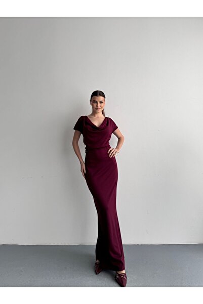 LUNES Modal Fabric Dress with Collar and Buckle at the Waist