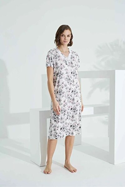 YUYİ Angelique 70% Bamboo 30% Cotton Plus Size Short Sleeved Women's Nightgow...