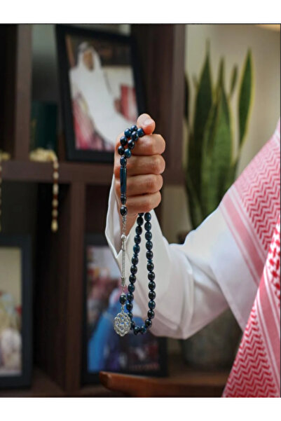 lubab Navy blue and black blended bakelite prayer beads | Metal tassel