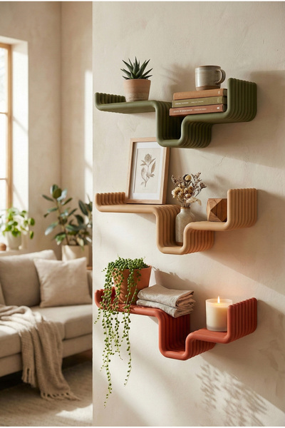 Puffin Design Edge Dekoratif Duvar Rafı (Terracotta Renk)