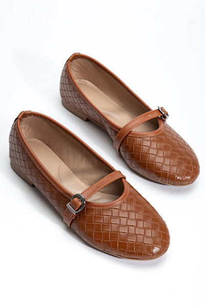 HCO Buckle Detailed Knitted Printed Thin Sole Women's Ballerinas