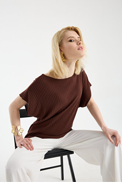 sumoda Women's Boat Neck Viscose Thread Short Sleeve Blouse