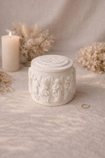 PELIUS Vintage Decorative Box with Lid and Embossed Angel Pattern, Jewelry Box