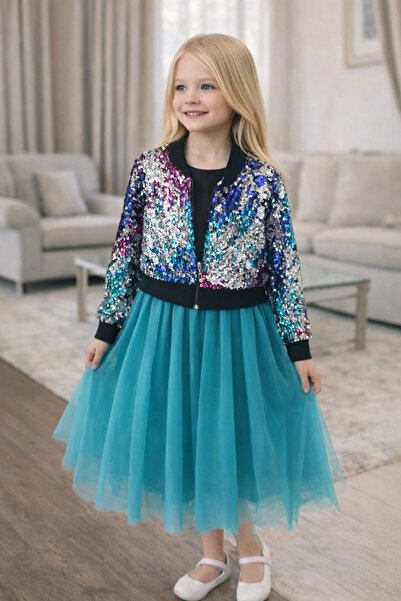 Lindissima kız çocuk payet ceketli özel gün abiye elbise