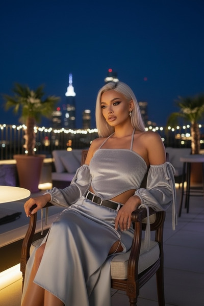 JACA Kadife Kumaş Fiyonk Kol Detaylı Arkadan Bağlamalı Sırt Dekolteli Asimetr...