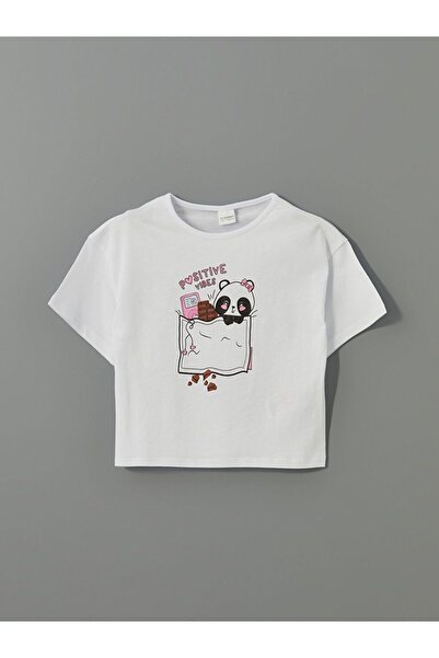 LC Waikiki قميص بيجامة بناتي مطبوع برقبة دائرية