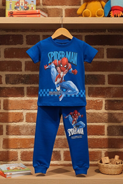 SPIDERMAN Момчешки комплект със синя блуза с принт на Спайдър-Мен и двуслоен ...