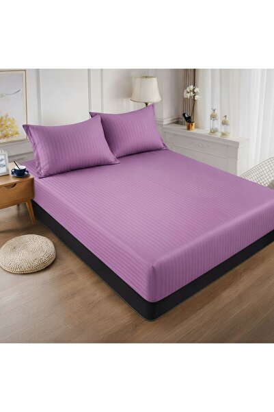 Casa Pucioasa Bed cover with 2 pillowcases, Striped damask, lilac purple colo...