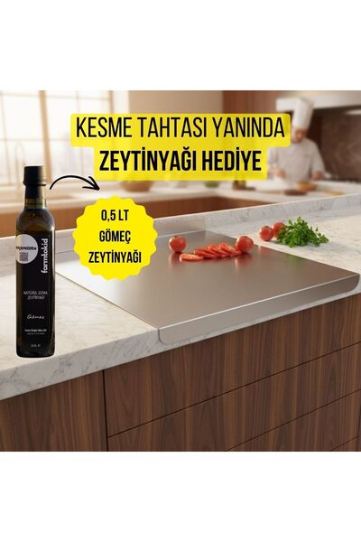 Farmtokid Paslanmaz Çelik Tezgahlık 55x70 cm 316 Kalite + 0,5 LT Zeytinyağı H...