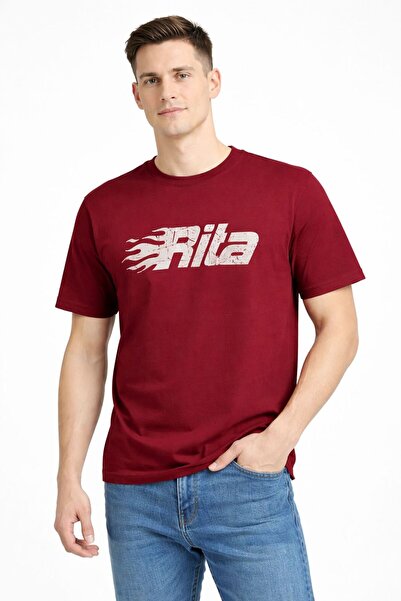 Rita Unisex Bordo Bisiklet Yaka %100 Cotton Jersey Baskılı Regular Tişört