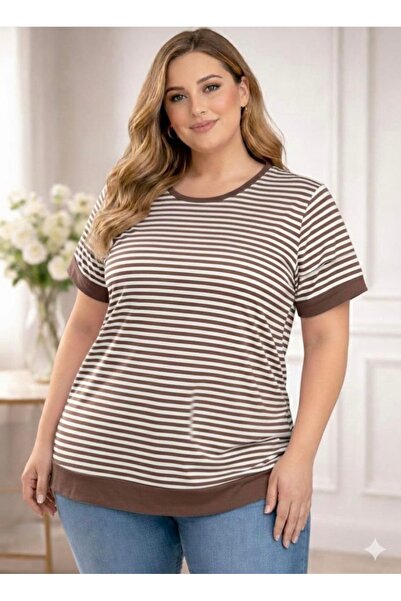 OYERGA MODA Women's Plus Size Striped Basic T-Shirt