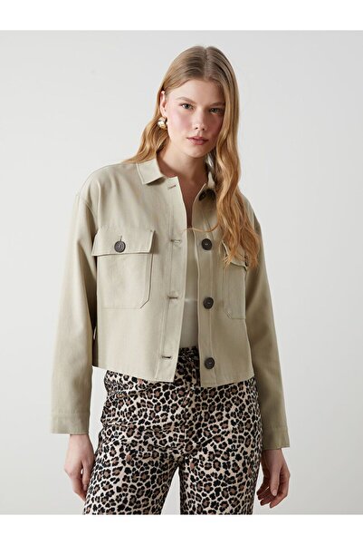 LC Waikiki Xside Beige Shirt Collar Linen Blend Women's Jacket