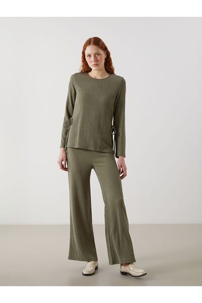 LC Waikiki Lcw Comfort Green Women's Elastic Waist Textured Pants