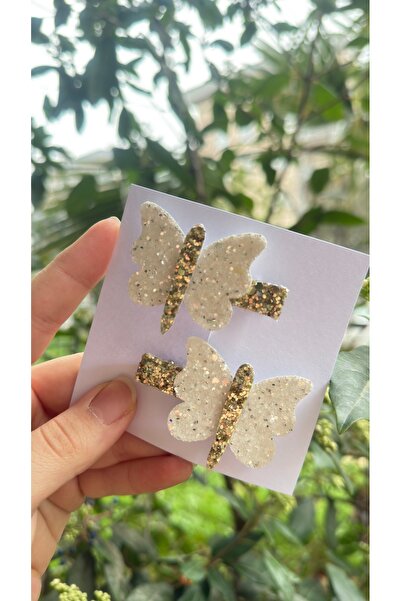 Toka Perisi Glitter Simli Gold Beyaz Bebek Kelebek Toka