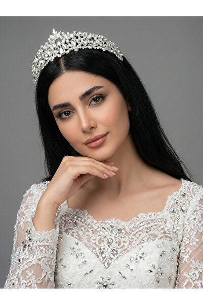 Magic Tiara Kristal Taşlı Işıltılı Kraliçe Model Gelin Tacı - Zarif Düğün Saç...