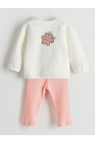LC Waikiki Floral Baby Girl Sweatshirt and Leggings 2 Pcs