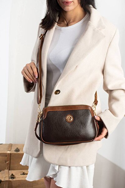 Çanta Trend Women's Brown Tan Soft Faux Leather Multi-Compartment Crossbody Bag