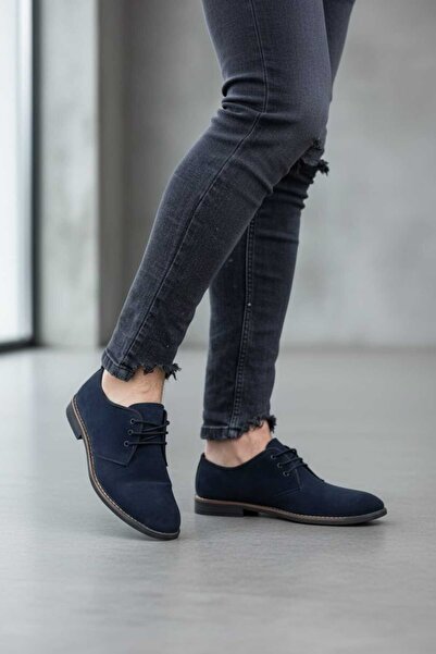 FAYMAZ Men's Navy Blue Suede Lace-Up Comfortable Guaranteed Orthopedic Daily ...